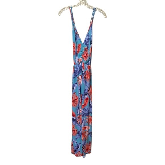 Tropical Blue and Red Floral maxi dress women’s size XL stretchy, long - Picture 1 of 9